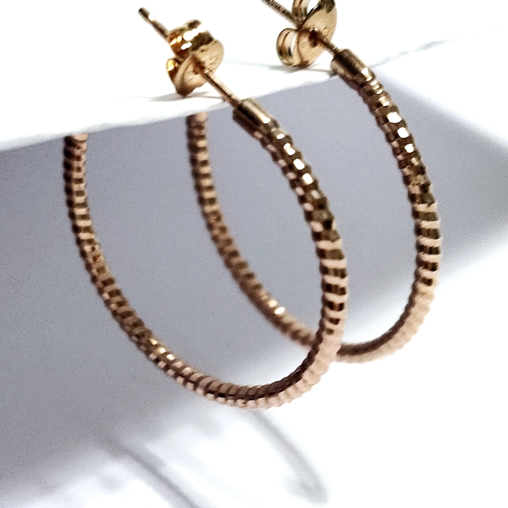 Rose Sterling Silver Hoop Earrings 1.25"